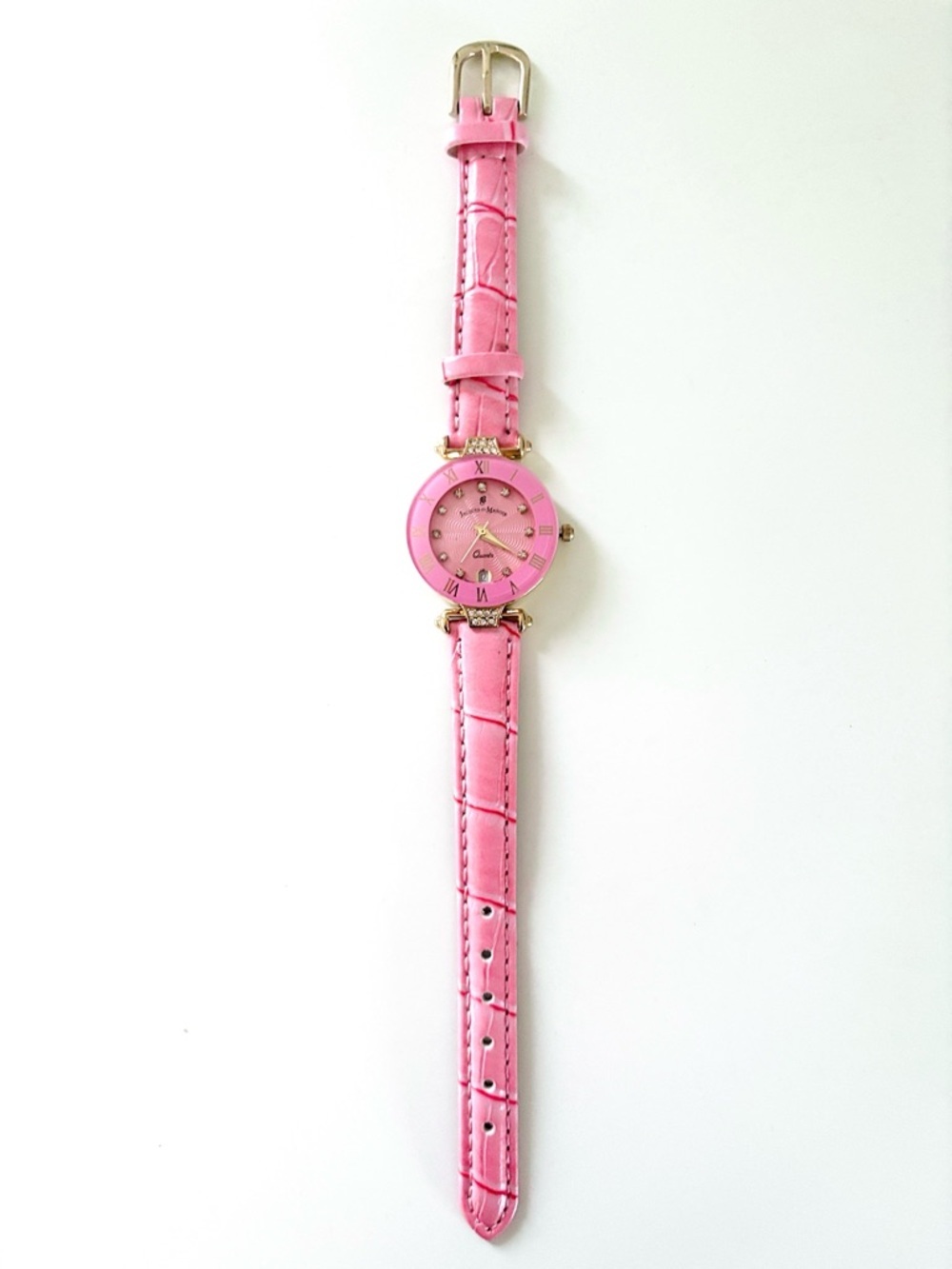 Swiss Made Women's Pink Watch with Crystals & Gold Accents